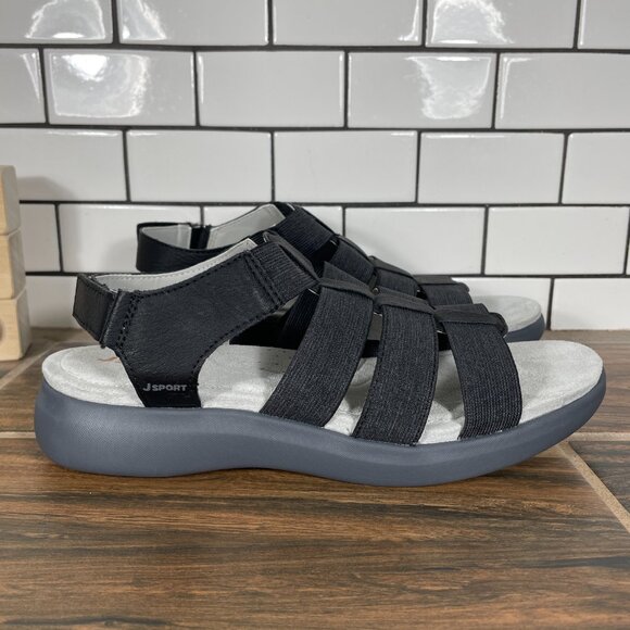 JSport Cara Womens Size 9 Shoes Black Open Toe Lightweight Strappy Wedge Sandals - Picture 3 of 13